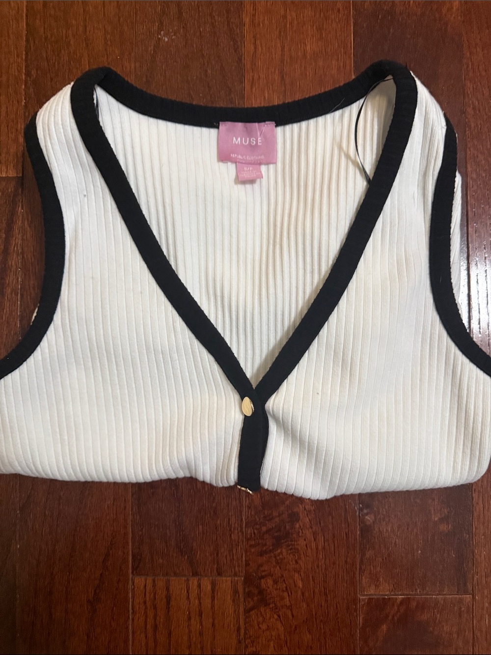 Muse Cream Peplum Dress with Black Trim and Gold Buttons - Picture 4 of 4